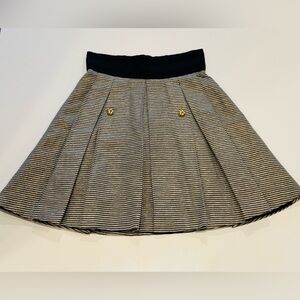 Jennifer Chun Pleated Silk Blend Gold Black White Skirt w/ Pockets Size 4